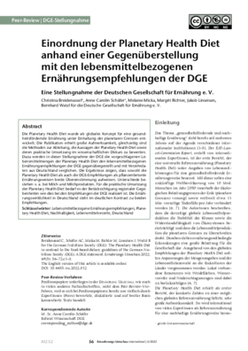 Einordnung der Planetary Health Diet anhand einer Gegenüberstellung mit den lebensmittelbezogenen Ernährungsempfehlungen der DGE