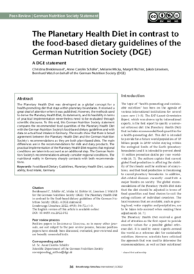 The Planetary Health Diet in contrast to the food-based dietary guidelines of the German Nutrition Society (DGE)